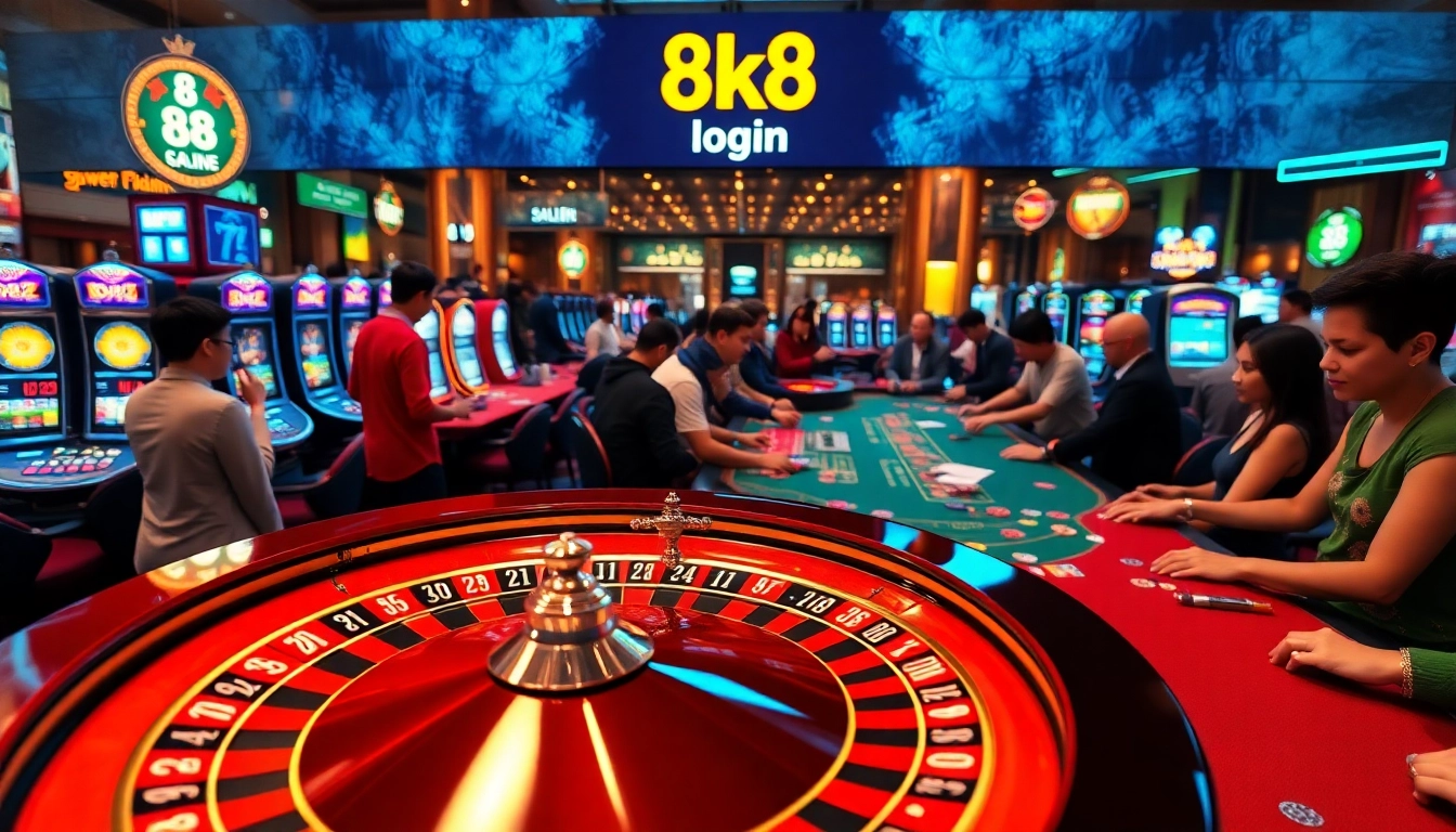 Experience the thrill of the casino atmosphere as players engage in exciting games, featuring the essential '8k8 login' for accessing top online betting options.