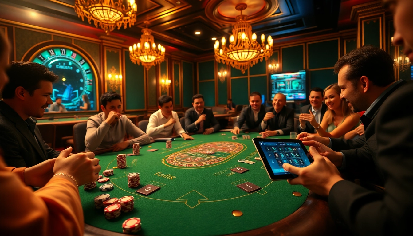 jogoluck casino scene showcasing a blackjack table filled with players enjoying their gambling experience.