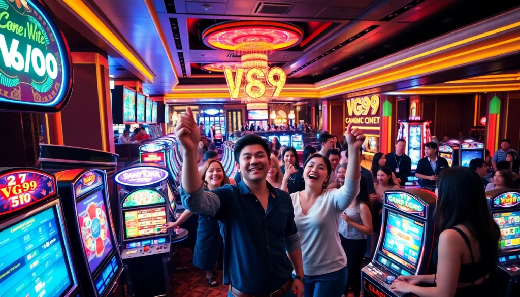 Experience the excitement at VG99 casino with lively gaming and cheers from happy guests.