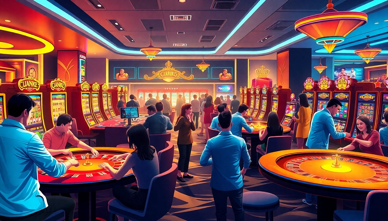 Gamblers enjoying the thrill of 98win9 dev with exciting casino games and vibrant environments.