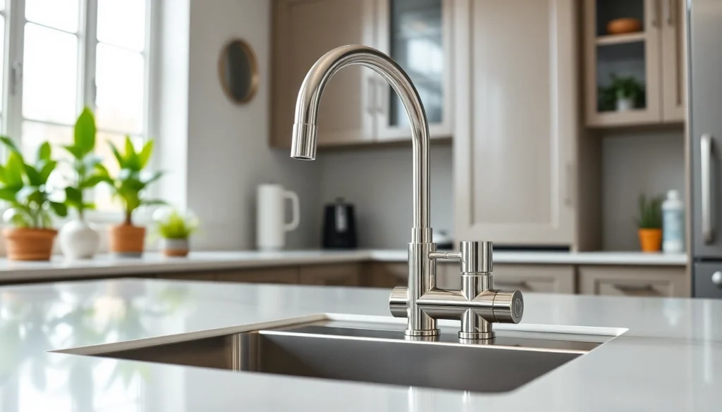 Effortlessly showcase the stylish 3 way kitchen mixer tap for modern kitchens, highlighting its features.
