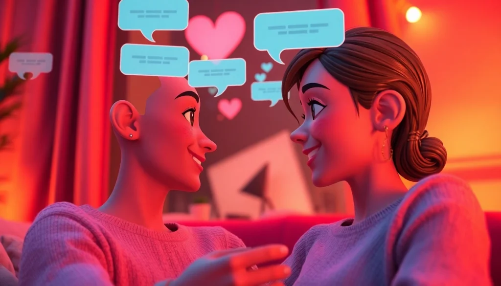 Engaging scene illustrating porn ai chat with two lively AI avatars in an intimate digital setting.