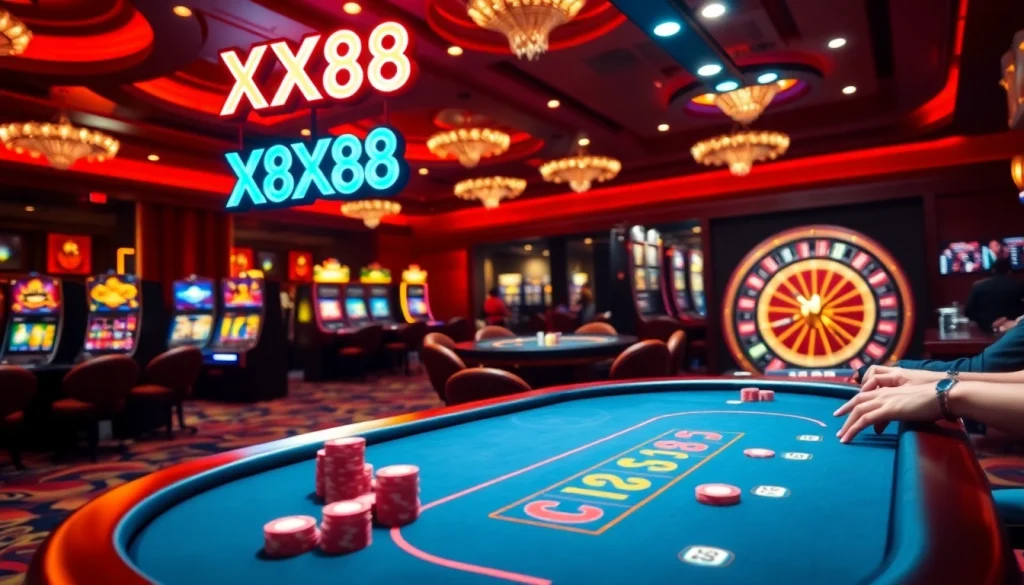 Experience thrilling casino games with XX88, featuring poker, slots, and vibrant roulette.