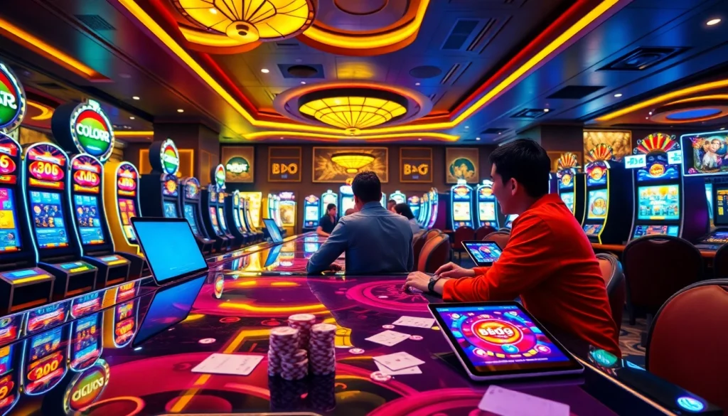 Experience the thrill of betting in the Bdg game as players engage with colorful casino activities and vibrant slot machines.